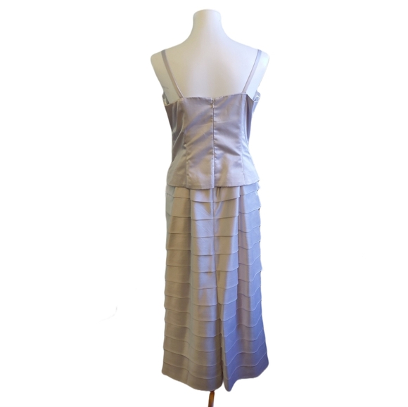 Nina Nischelle Silver Tiered Satin Evening Dress Sleeveless Rhinestone Dress 12 - Picture 6 of 10